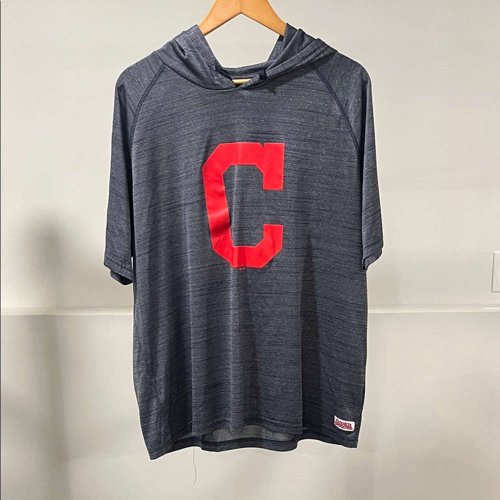 Cleveland Guardians Block “C” Gray Short Sleeve Shirt Hoodie with Red Lettering